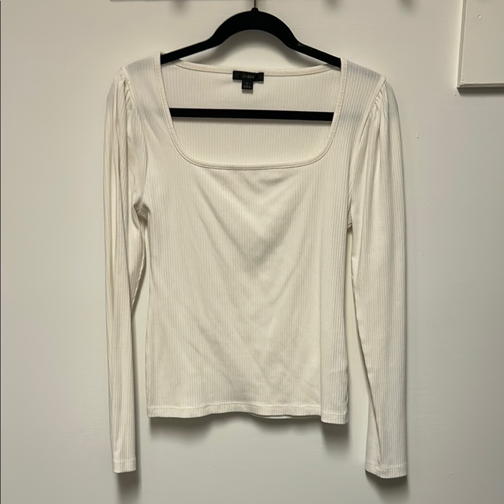 J.Crew Cream Ribbed Square Neck Blouse